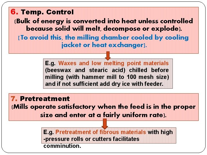 6. Temp. Control (Bulk of energy is converted into heat unless controlled because solid