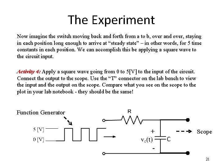 The Experiment Now imagine the switch moving back and forth from a to b,