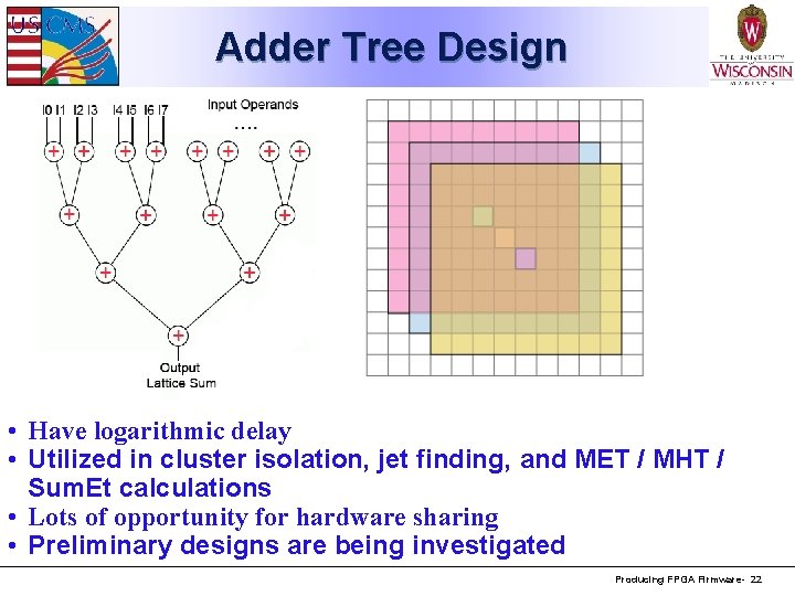 Adder Tree Design • Have logarithmic delay • Utilized in cluster isolation, jet finding,