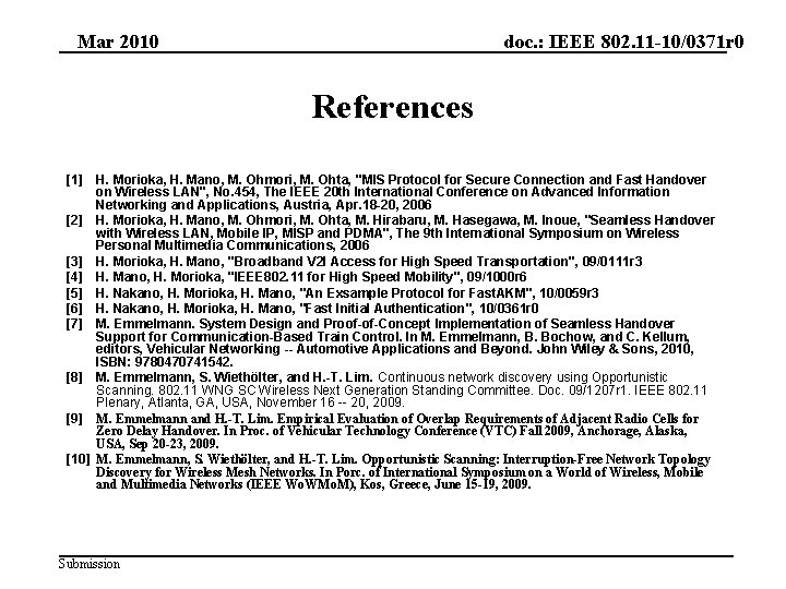 Mar 2010 doc. : IEEE 802. 11 -10/0371 r 0 References [1] H. Morioka,
