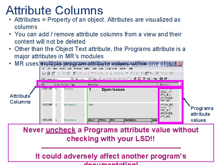 Attribute Columns • Attributes = Property of an object. Attributes are visualized as columns