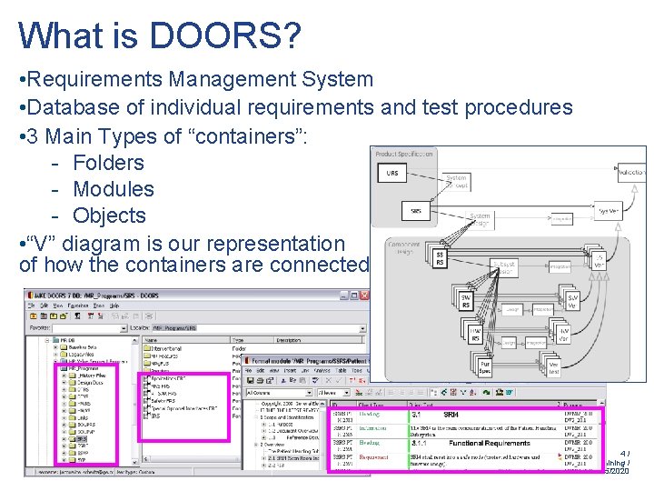 What is DOORS? • Requirements Management System • Database of individual requirements and test