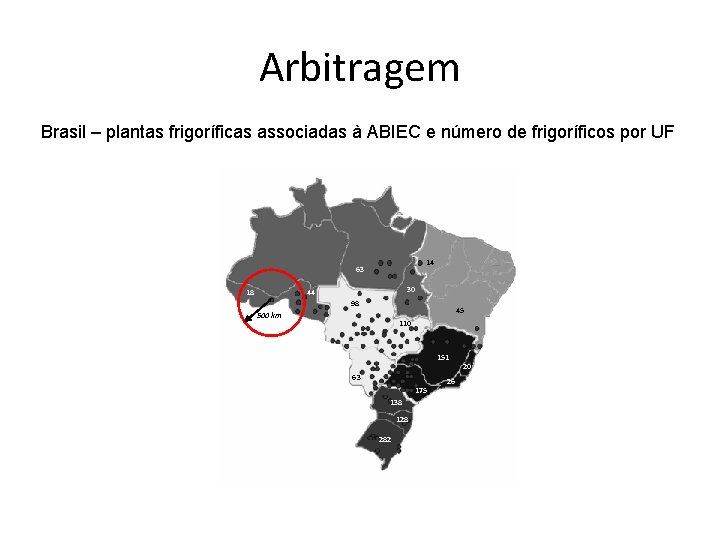 Arbitragem Brasil – plantas frigoríficas associadas à ABIEC e número de frigoríficos por UF