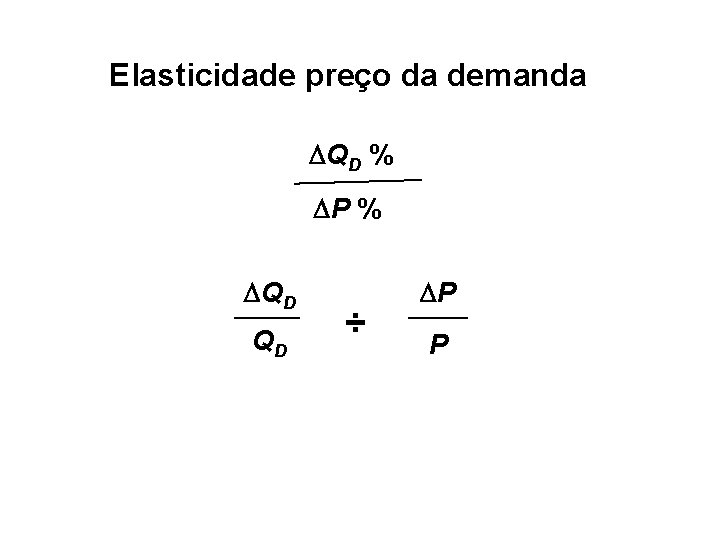 Elasticidade preço da demanda DQD % DP % DQD QD ÷ DP P 