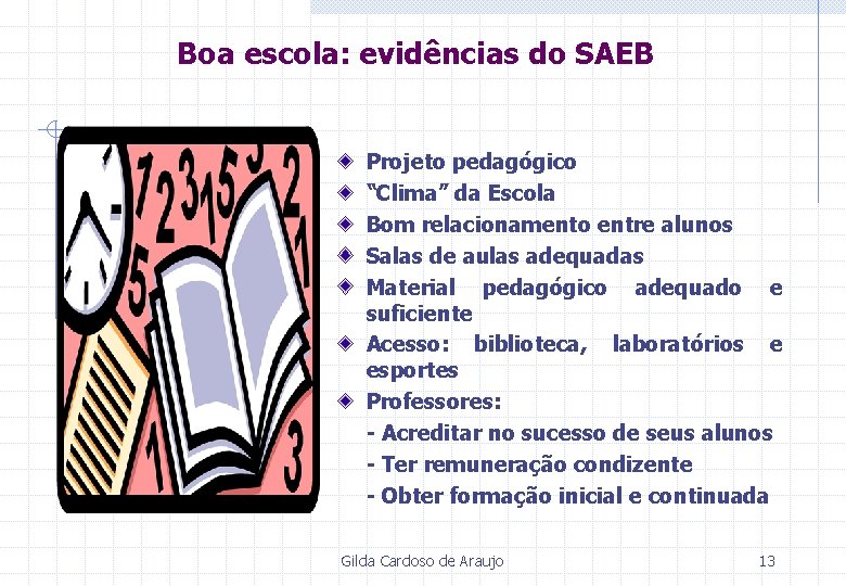 Boa escola: evidências do SAEB Projeto pedagógico “Clima” da Escola Bom relacionamento entre alunos