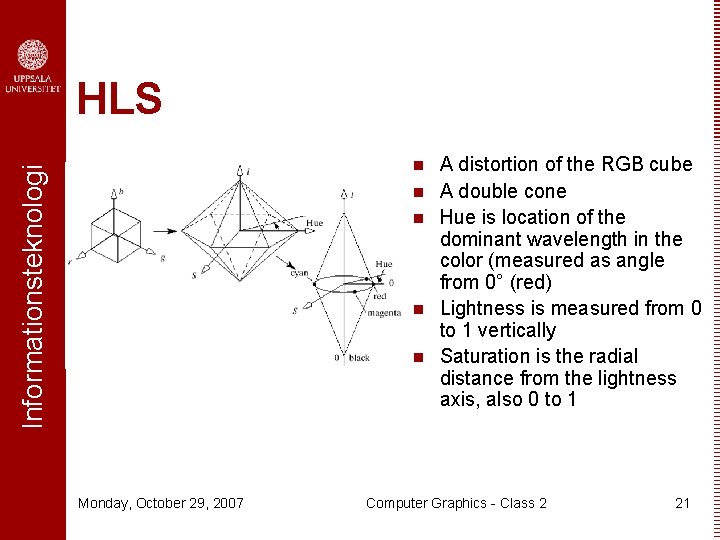 HLS Informationsteknologi n n n Monday, October 29, 2007 A distortion of the RGB