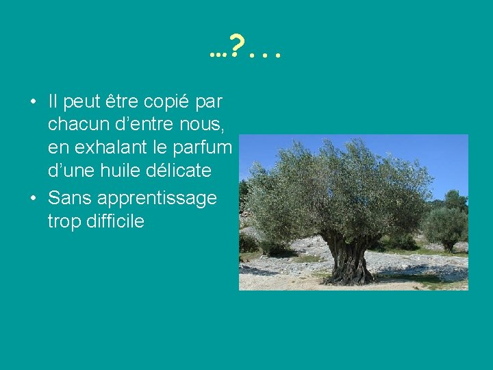 …? . . . • Il peut être copié par chacun d’entre nous, en