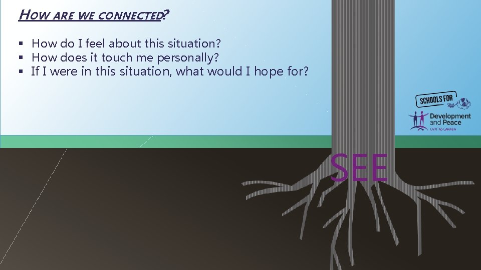HOW ARE WE CONNECTED? § How do I feel about this situation? § How HOW ARE WE CONNECTED? § How do I feel about this situation? § How