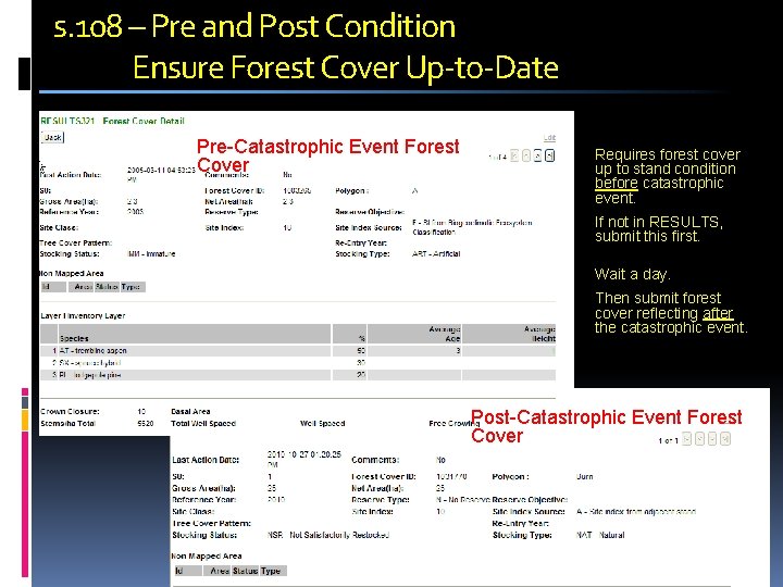 s. 108 – Pre and Post Condition Ensure Forest Cover Up-to-Date Pre-Catastrophic Event Forest