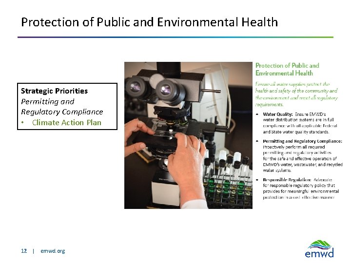 Protection of Public and Environmental Health Strategic Priorities Permitting and Regulatory Compliance • Climate