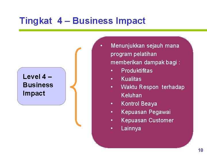 Tingkat 4 – Business Impact • Level 4 – Business Impact Menunjukkan sejauh mana