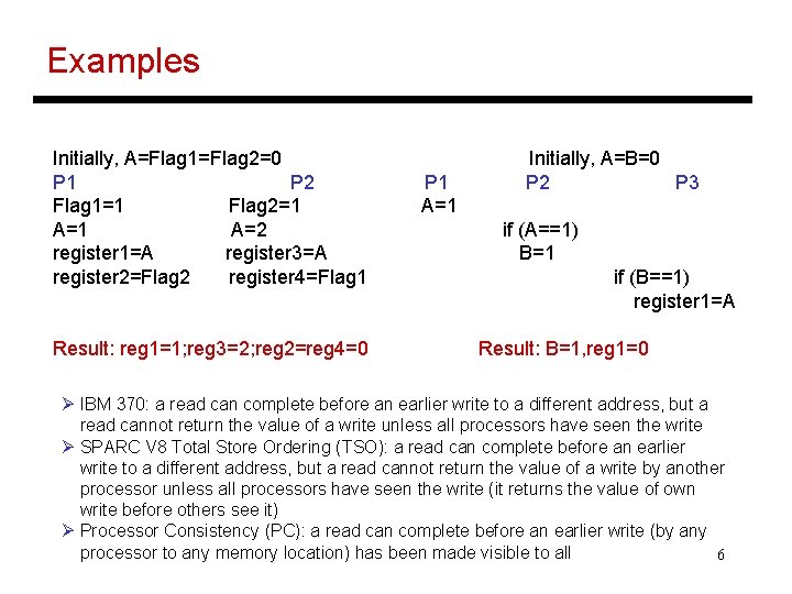 Examples Initially, A=Flag 1=Flag 2=0 P 1 P 2 Flag 1=1 Flag 2=1 A=2