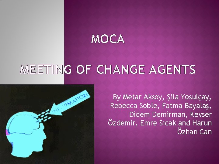 MOCA MEETING OF CHANGE AGENTS By Metar Aksoy, Şila Yosulçay, Rebecca Soble, Fatma Bayalaş,