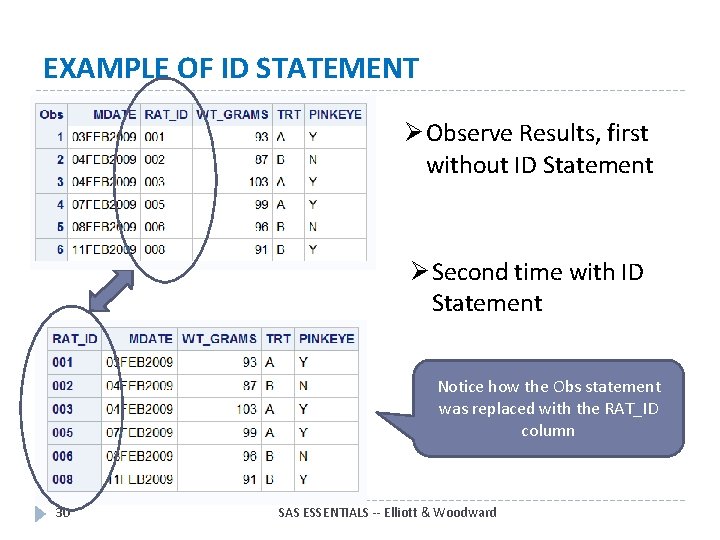 EXAMPLE OF ID STATEMENT Ø Observe Results, first without ID Statement Ø Second time