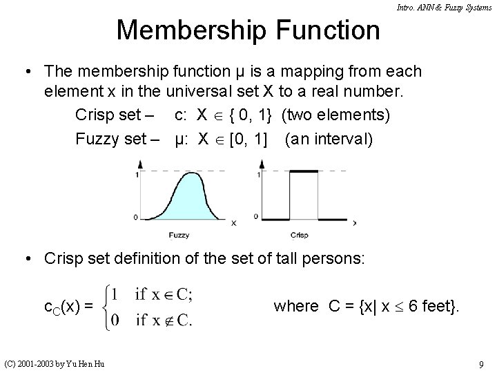 Intro. ANN & Fuzzy Systems Membership Function • The membership function µ is a