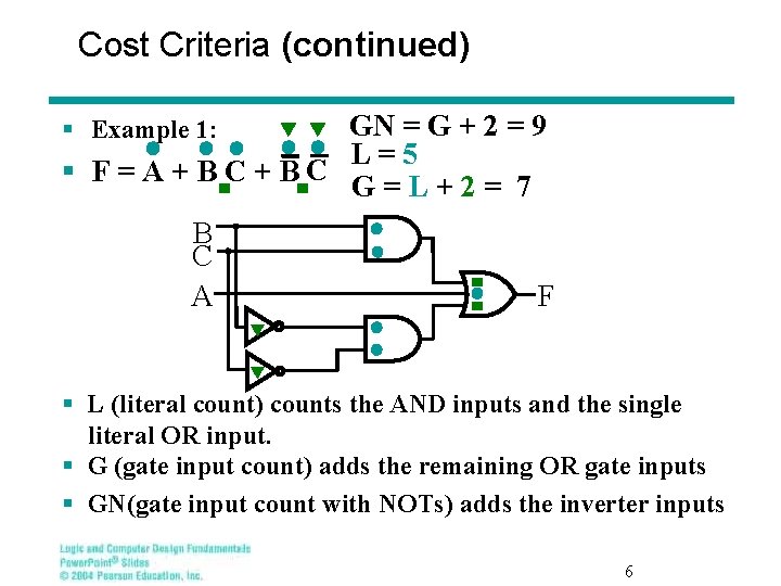 Cost Criteria (continued) GN = G + 2 = 9 L=5 § F=A+BC+ BC