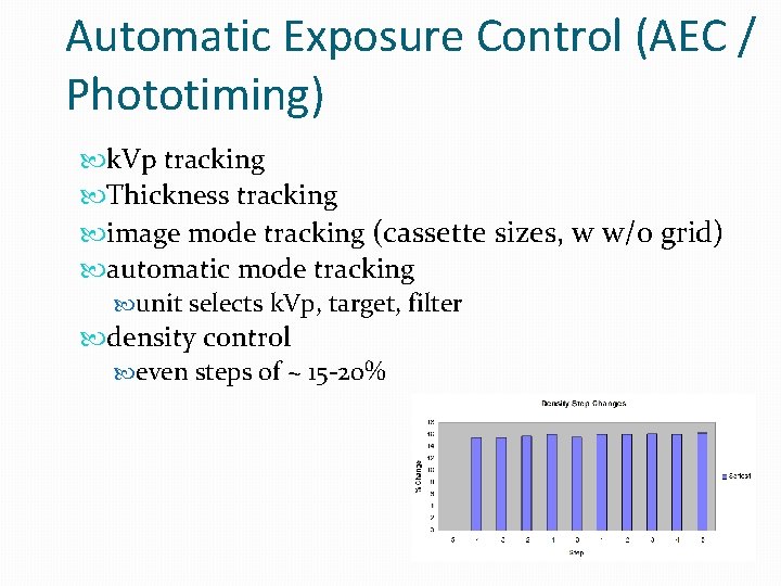 Automatic Exposure Control (AEC / Phototiming) k. Vp tracking Thickness tracking image mode tracking