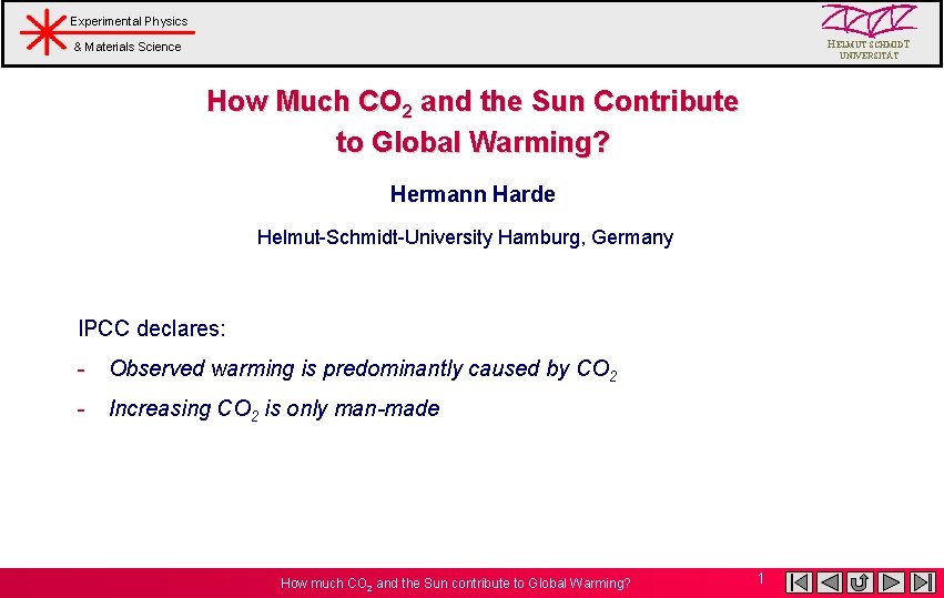 Experimental Physics HELMUT SCHMIDT & Materials Science UNIVERSITÄT How Much CO 2 and the