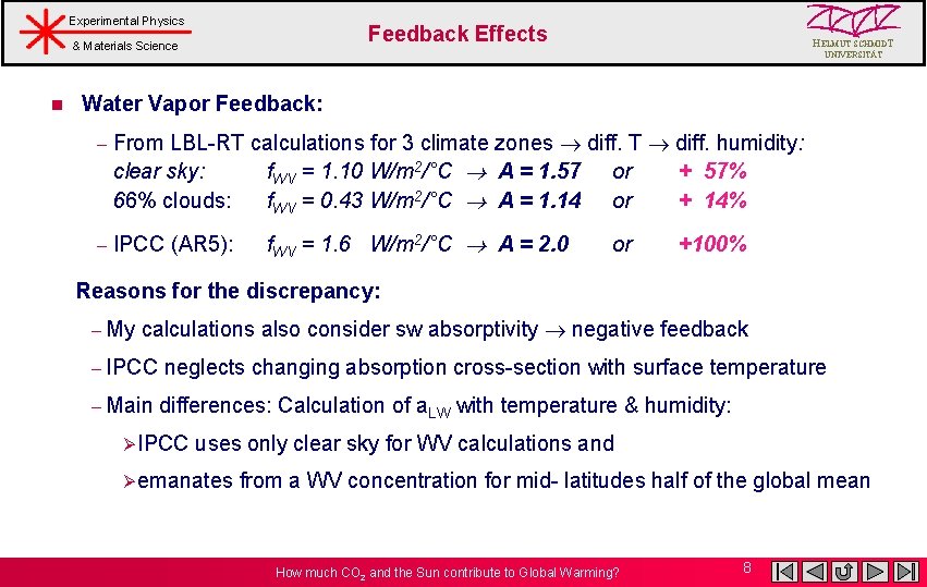 Experimental Physics Feedback Effects & Materials Science n HELMUT SCHMIDT UNIVERSITÄT Water Vapor Feedback: