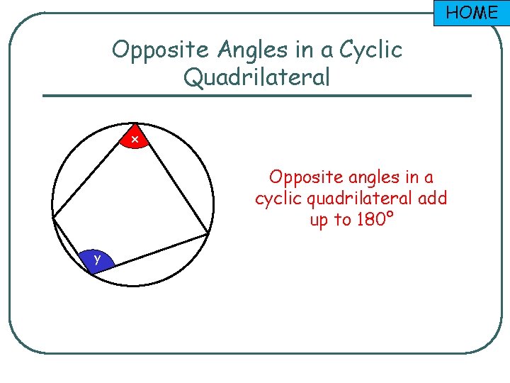 HOME Opposite Angles in a Cyclic Quadrilateral x 2 y 2 x y Opposite
