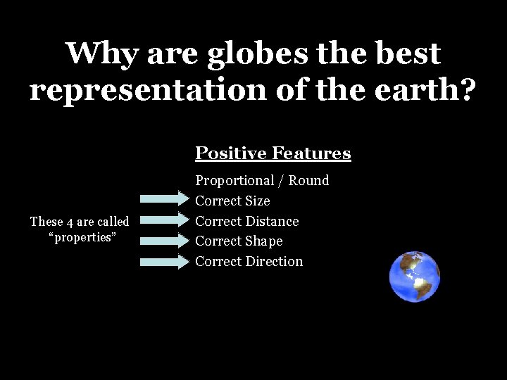 Why are globes the best representation of the earth? Positive Features These 4 are