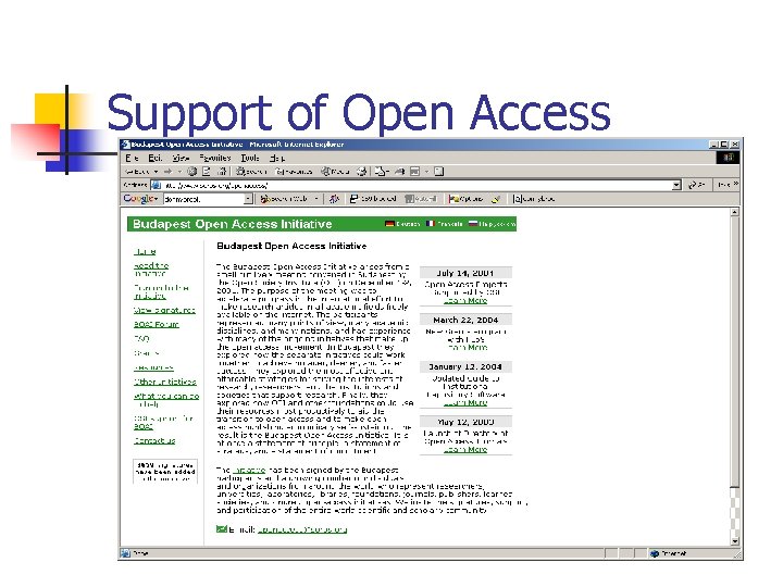 Support of Open Access 