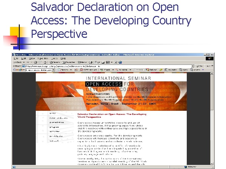 Salvador Declaration on Open Access: The Developing Country Perspective 