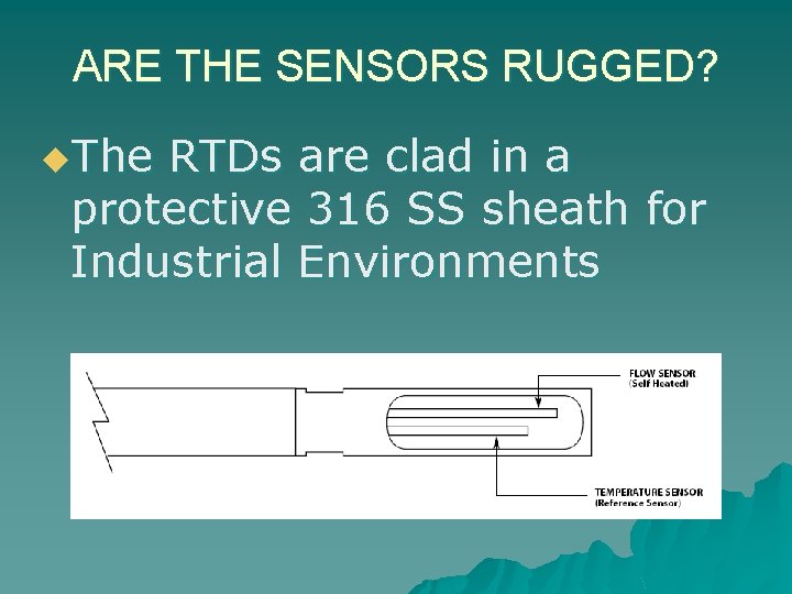 ARE THE SENSORS RUGGED? u. The RTDs are clad in a protective 316 SS