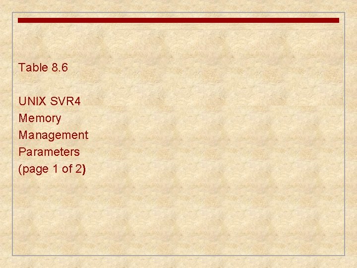 Table 8. 6 UNIX SVR 4 Memory Management Parameters (page 1 of 2) 