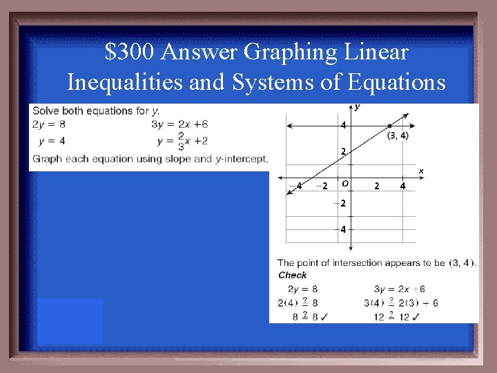 $300 Answer Graphing Linear Inequalities and Systems of Equations 