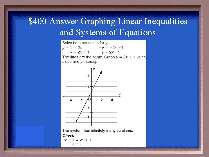 $400 Answer Graphing Linear Inequalities and Systems of Equations 