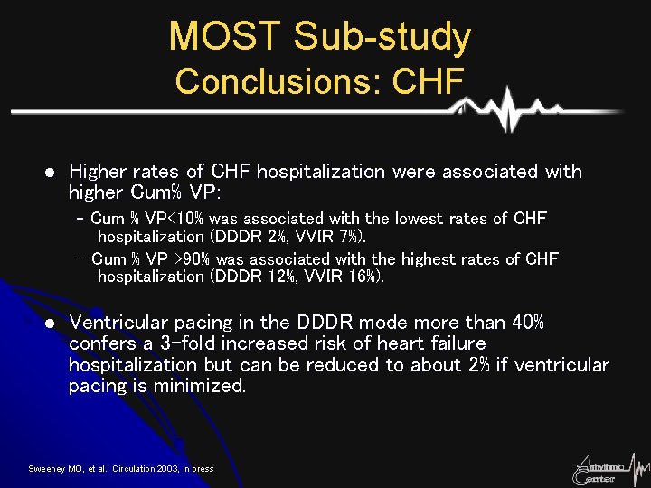 MOST Sub-study Conclusions: CHF l Higher rates of CHF hospitalization were associated with higher