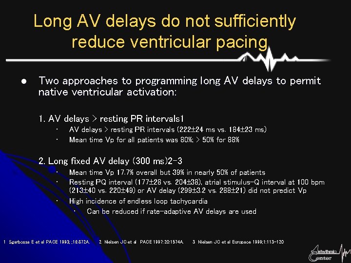 Long AV delays do not sufficiently reduce ventricular pacing l Two approaches to programming