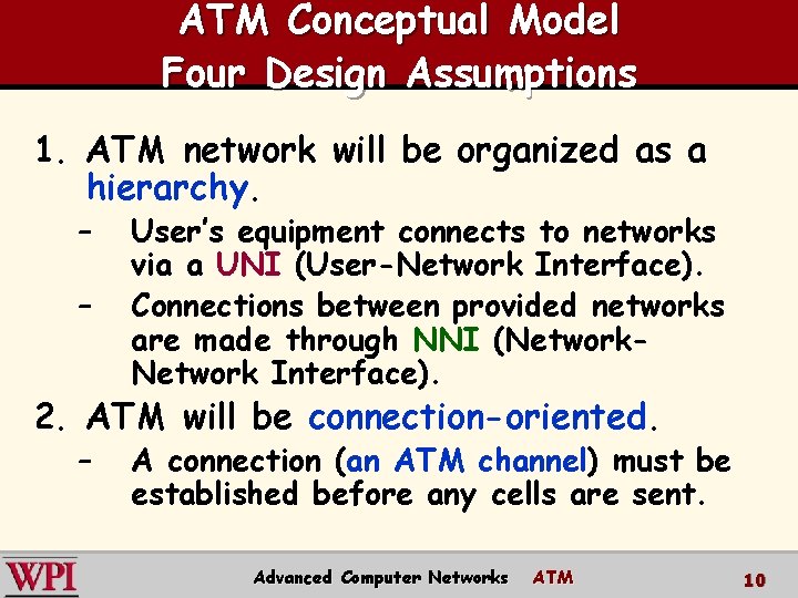 ATM Conceptual Model Four Design Assumptions 1. ATM network will be organized as a