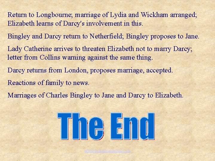 Return to Longbourne; marriage of Lydia and Wickham arranged; Elizabeth learns of Darcy's involvement