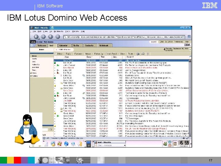IBM Software Linux client running on Mozilla IBM Lotus Domino Web Access 17 