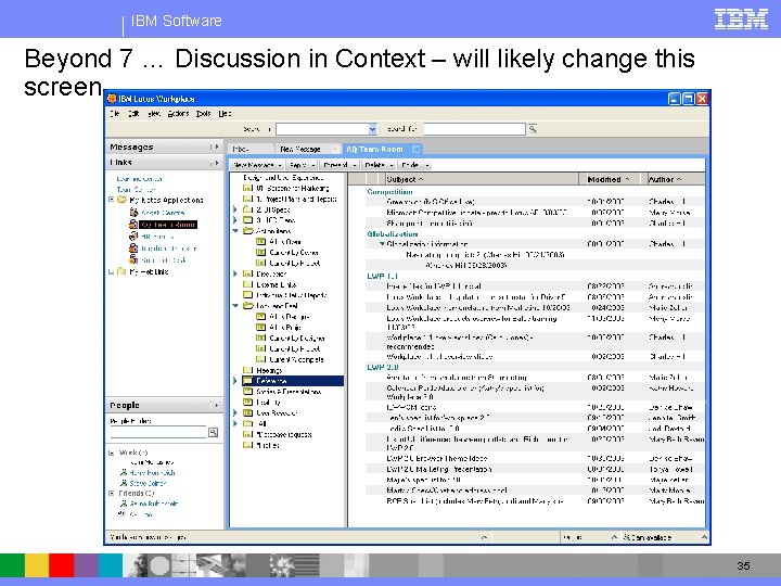IBM Software Beyond 7 … Discussion in Context – will likely change this screen