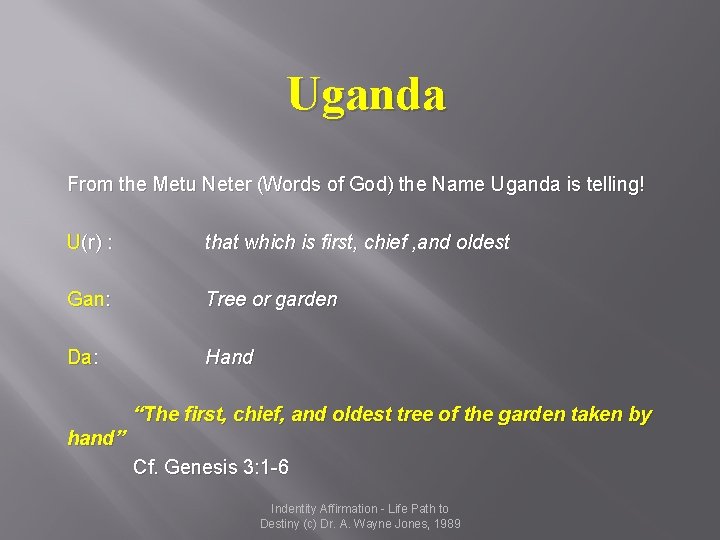 Uganda From the Metu Neter (Words of God) the Name Uganda is telling! U(r)