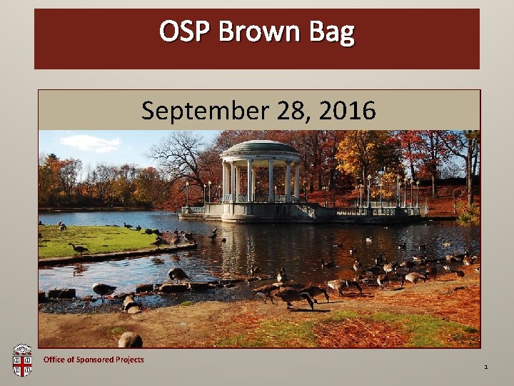 OSP Brown Bag September 28, 2016 Office of Sponsored Projects 1 