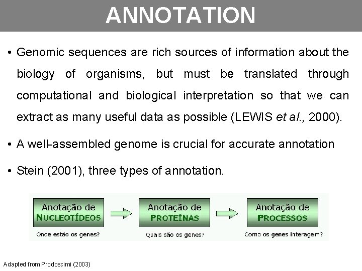 ANNOTATION • Genomic sequences are rich sources of information about the biology of organisms,
