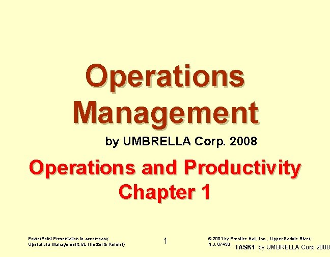 Operations Management by UMBRELLA Corp. 2008 Operations and Productivity Chapter 1 Power. Point Presentation