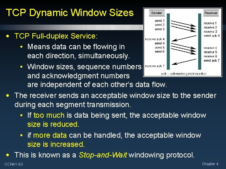 TCP Dynamic Window Sizes • TCP Full-duplex Service: • Means data can be flowing TCP Dynamic Window Sizes • TCP Full-duplex Service: • Means data can be flowing