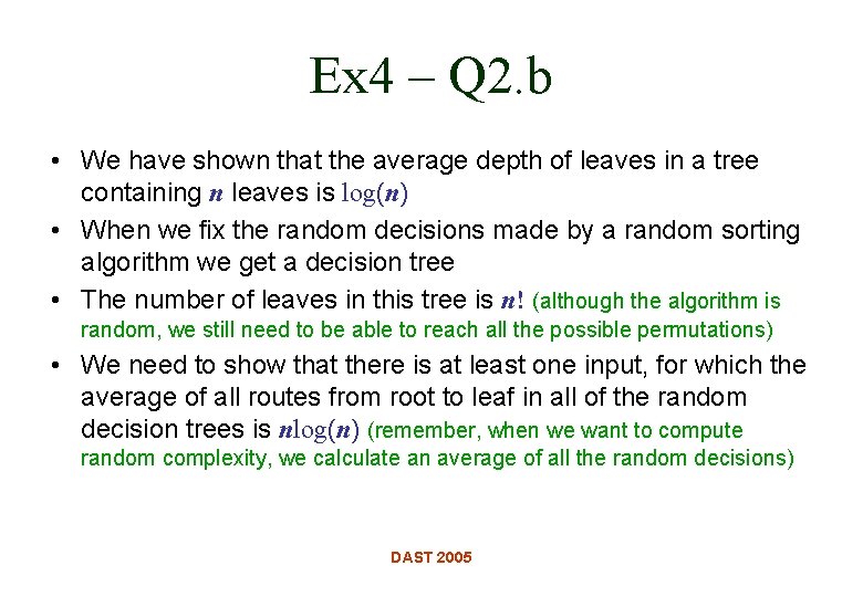 Ex 4 – Q 2. b • We have shown that the average depth Ex 4 – Q 2. b • We have shown that the average depth