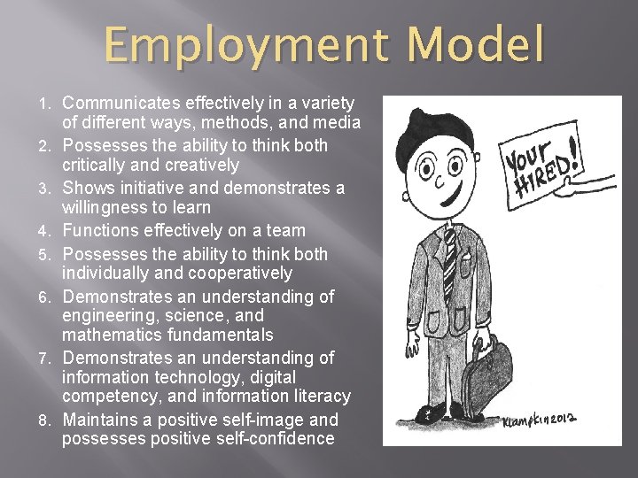Employment Model 1. Communicates effectively in a variety 2. 3. 4. 5. 6. 7.