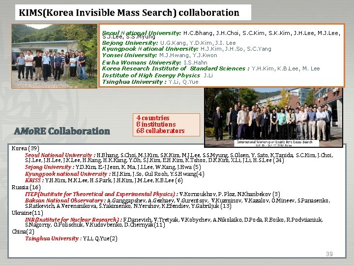 KIMS(Korea Invisible Mass Search) collaboration Seoul National University: H. C. Bhang, J. H. Choi, KIMS(Korea Invisible Mass Search) collaboration Seoul National University: H. C. Bhang, J. H. Choi,