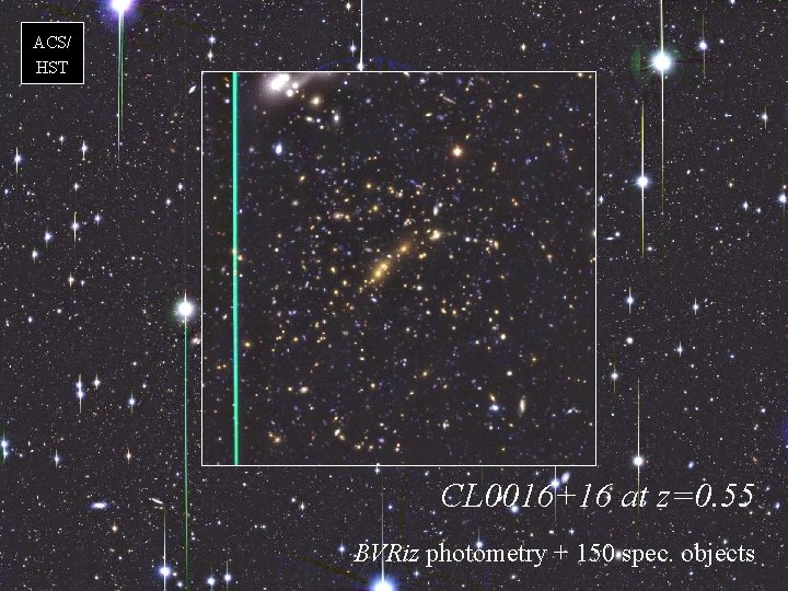 ACS/ HST CL 0016+16 at z=0. 55 BVRiz photometry + 150 spec. objects 