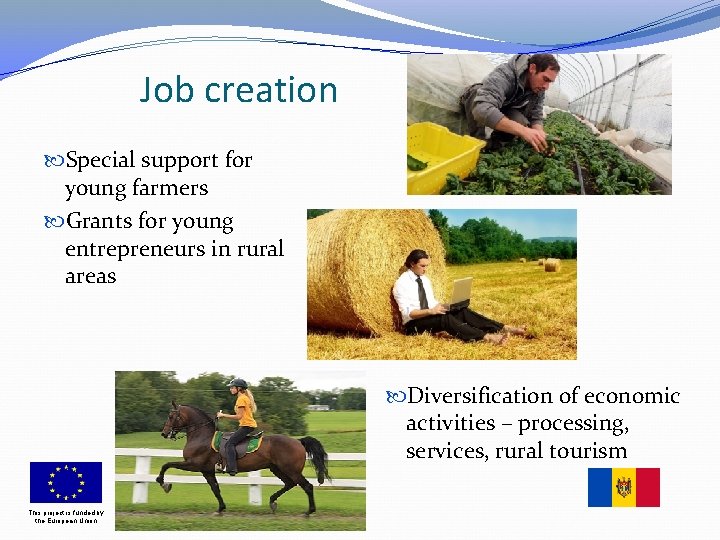 Job creation Special support for young farmers Grants for young entrepreneurs in rural areas