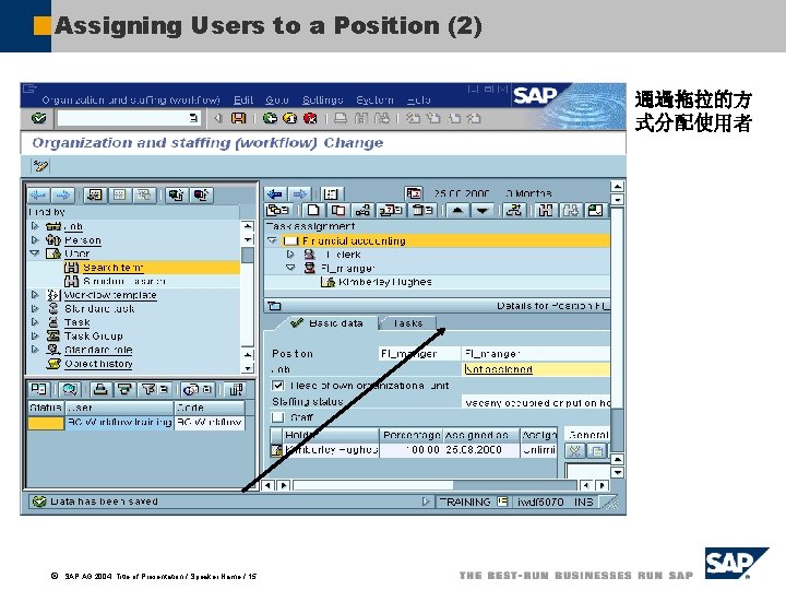 Assigning Users to a Position (2) 通過拖拉的方 式分配使用者 ã SAP AG 2004, Title of