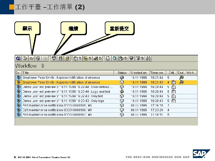  作平臺 – 作清單 (2) 顯示 ã 繼續 SAP AG 2004, Title of Presentation