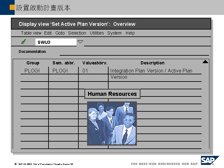 設置啟動計畫版本 Display view ‘Set Active Plan Version’: Overview Table view Edit Goto Selection Utilities